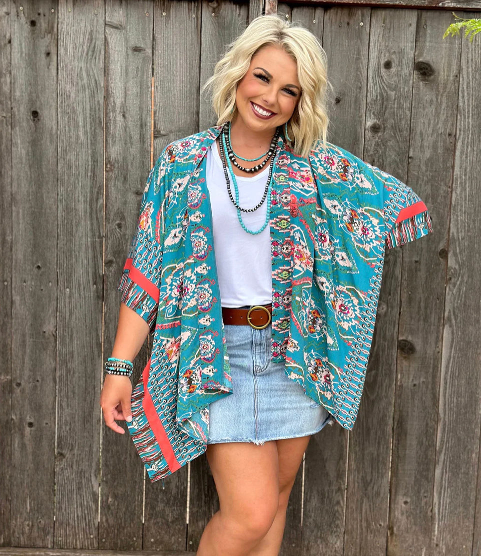 The Mae Turquoise Kimono Lazy JM Boutique