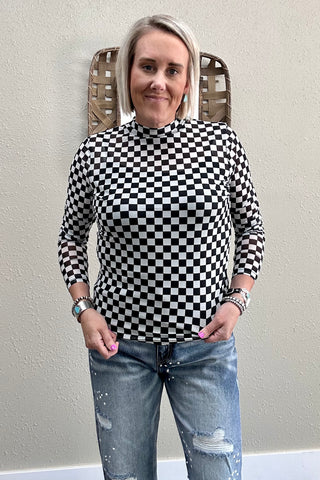 The Black & White Checkered Sheer Top