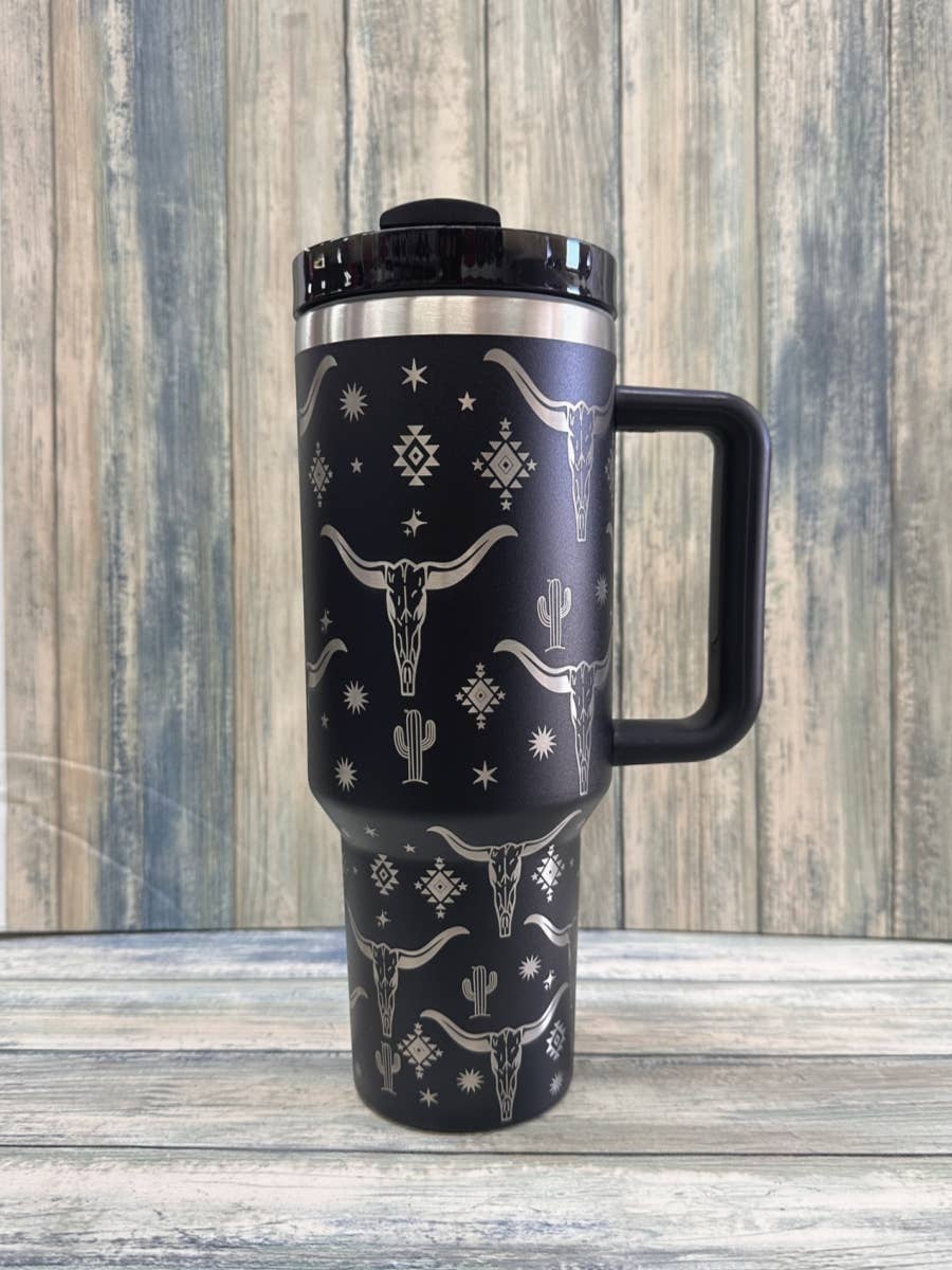 The Longhorn Black Tumbler Lazy JM Boutique